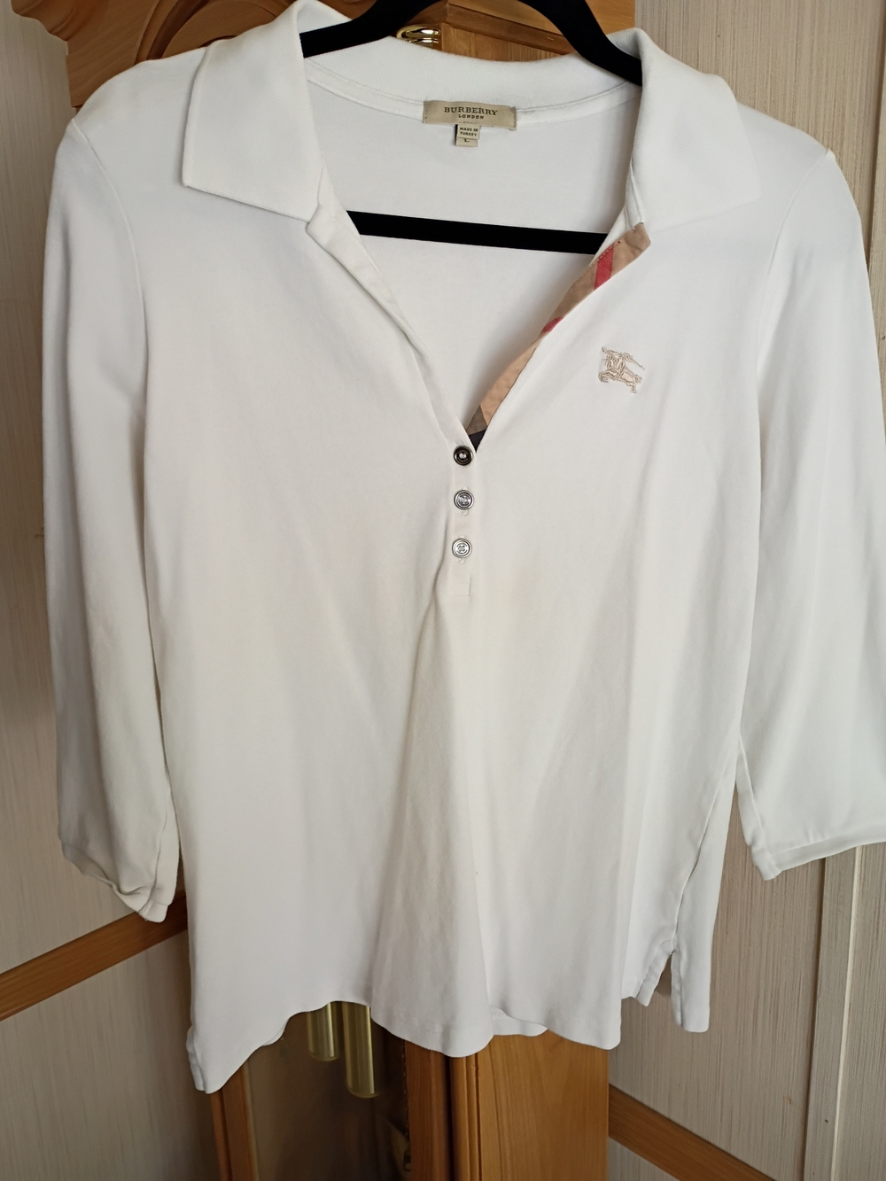 Burberry White Women's Polo Top with Signature Check Trim